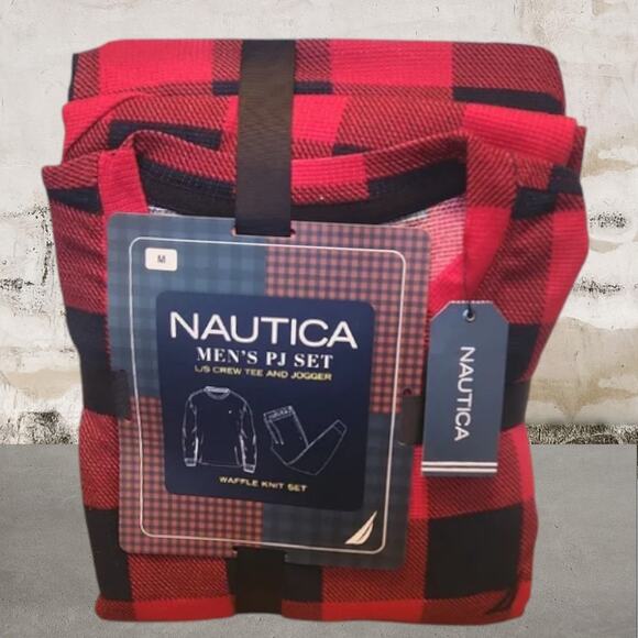 Nautica NWT Relaxed-Fit Buffalo Plaid Waffle-Knit Shirt & Pajama Pants Set - Picture 1 of 3